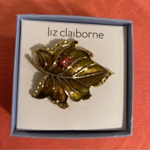 Liz Claiborne Women's Pin Brooch gold tone with leaf design